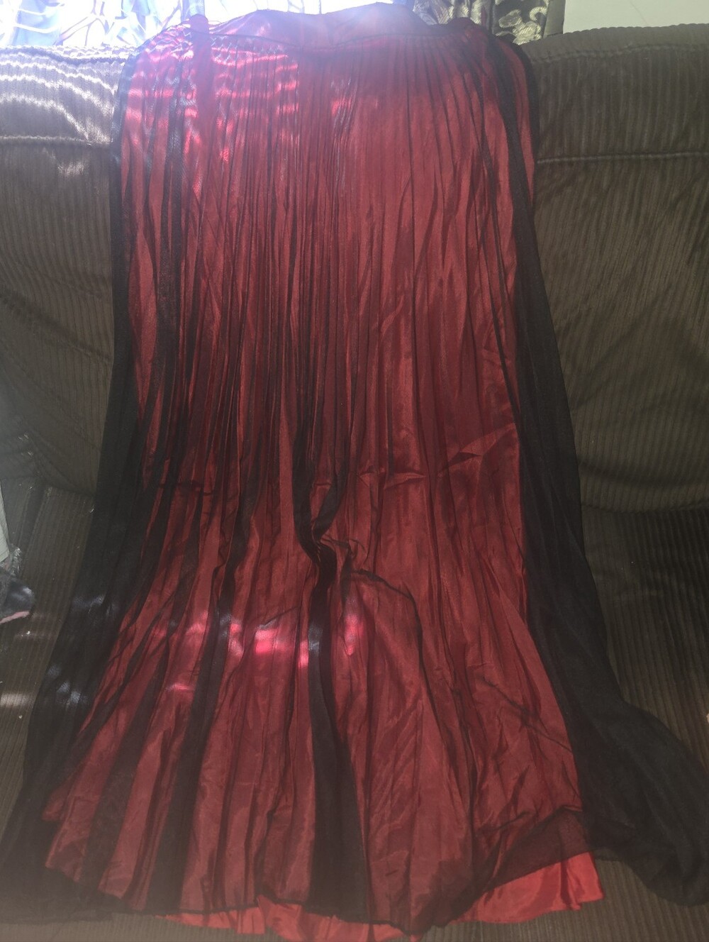 Adrianna Pappel Beautiful Red and Black Mesh Pleated Maxi Skirt Gothic Formal